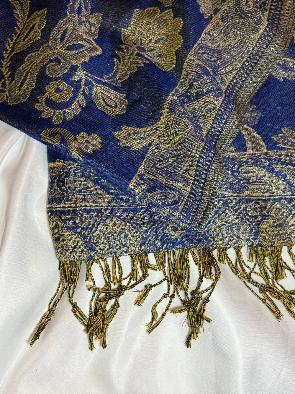 Blue and Gold Paisley Pashmina Scarf - Brand
